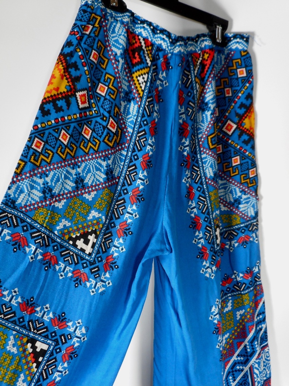 Flying Tomato Sz M Blue Boho Paisley Wide Leg Palazzo Pants Medium Tassel Front - Picture 6 of 8